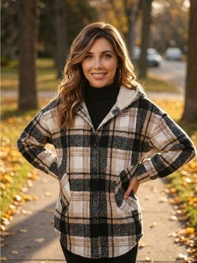 Design Lab Tan Cottagecore Plaid Barn Coat Casual Shacket size Large